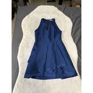 Halston Heritage High Neck Structured Dress Blue Cocktail Formal Size 14 NWT‎